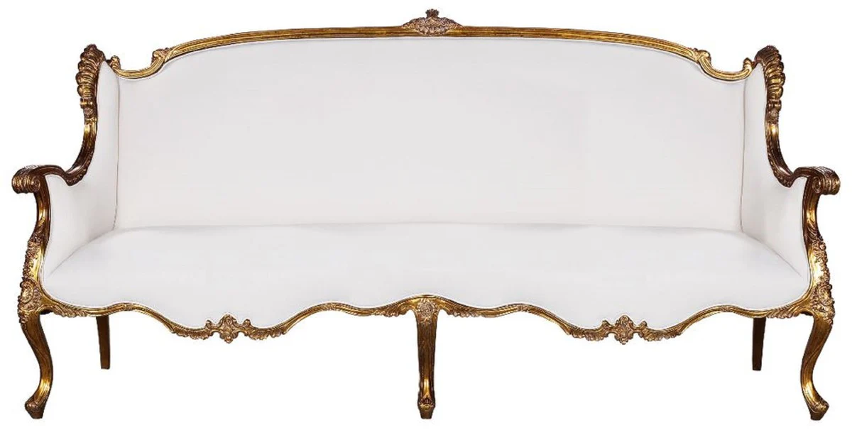 Luxus Barock Sofa Weiß / Gold - Prunkvolles Wohnzimmer Sofa im Barockstil - Barock Wohnzimmer Möbel - Edel & Prunkvoll