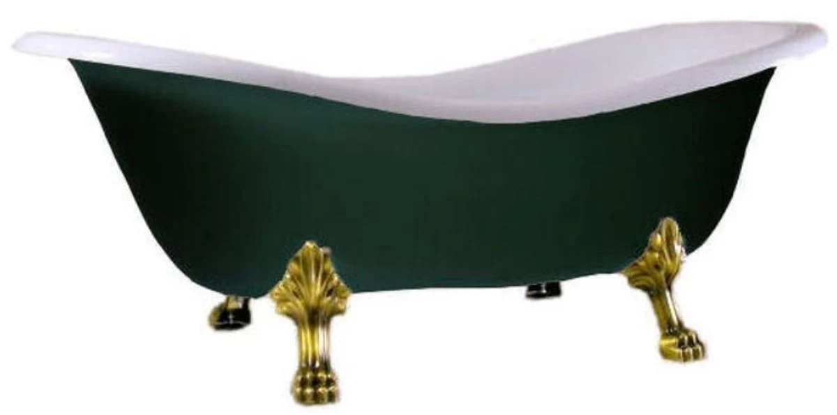 Luxury Art Nouveau bathtub white / moss green / gold 188 x 83 x H. 69 cm - Freestanding retro bathtub with lion feet - Retro bathroom furniture