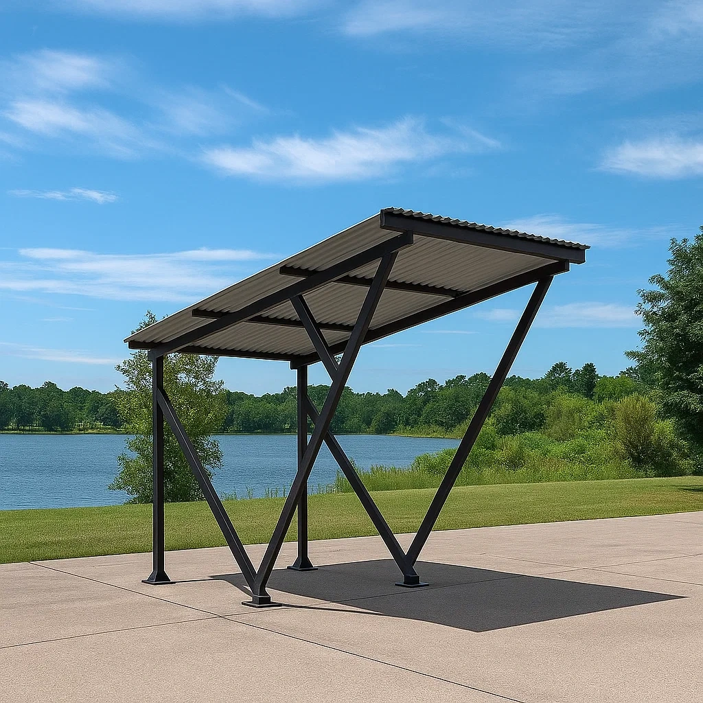Rechteckiger Carport, Metall, grau, Schrägdach, freistehend, mit Verankerungen, 500 x 300 x 250 cm, für ein Auto. - 5n4ltXBCcyng