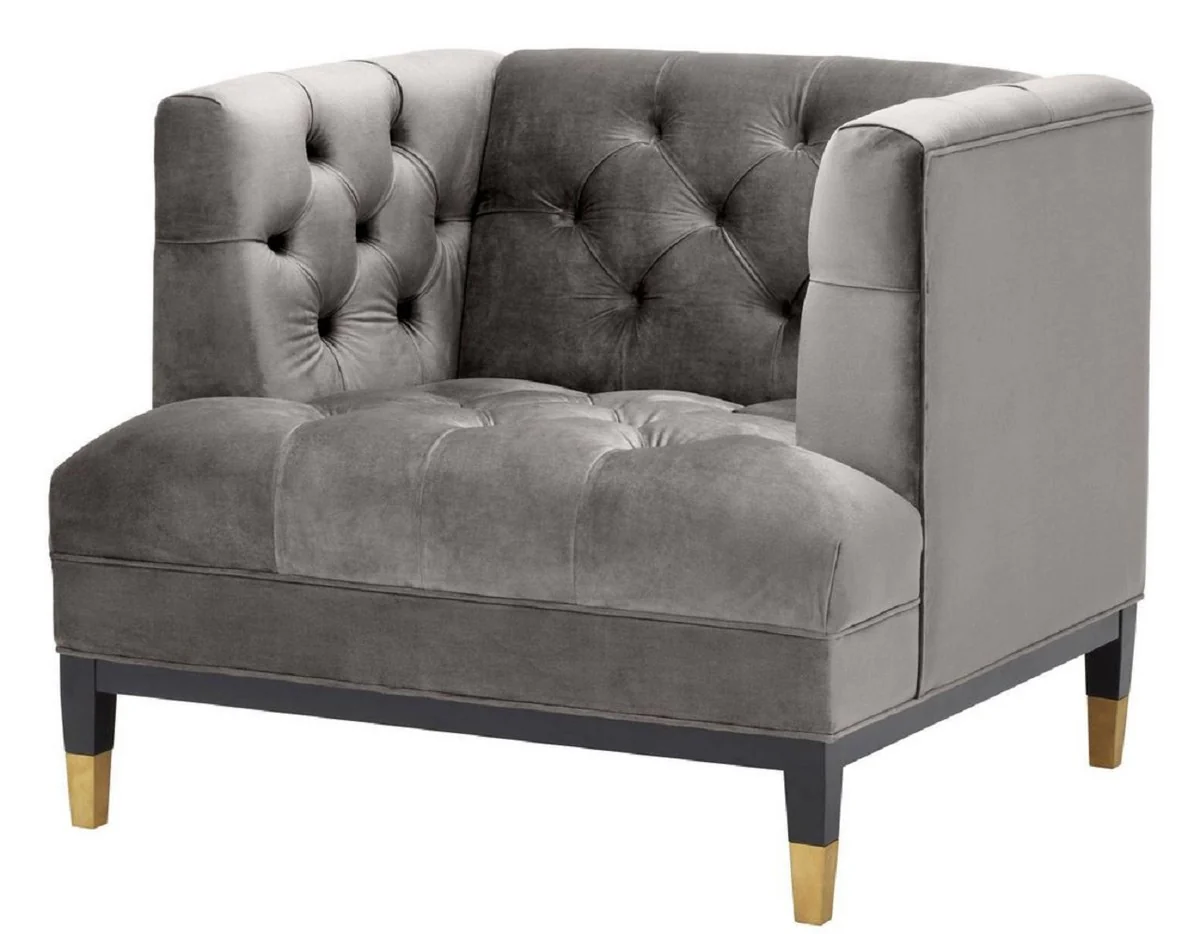 Luxury living room armchair gray / black / brass 93 x 85 x H. 79 cm - Chesterfield Furniture