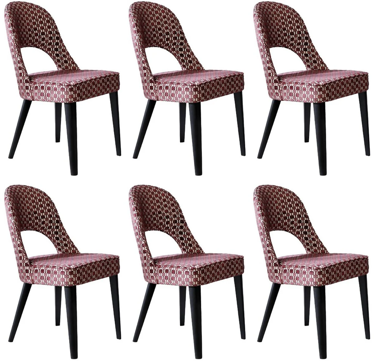 Luxury Art Deco dining room chair set of 6 red / white / black 49 x 61 x H. 89 cm - Art Deco kitchen chairs with pattern - dining room furniture - luxury furniture - Art Deco furniture - luxury furnishings