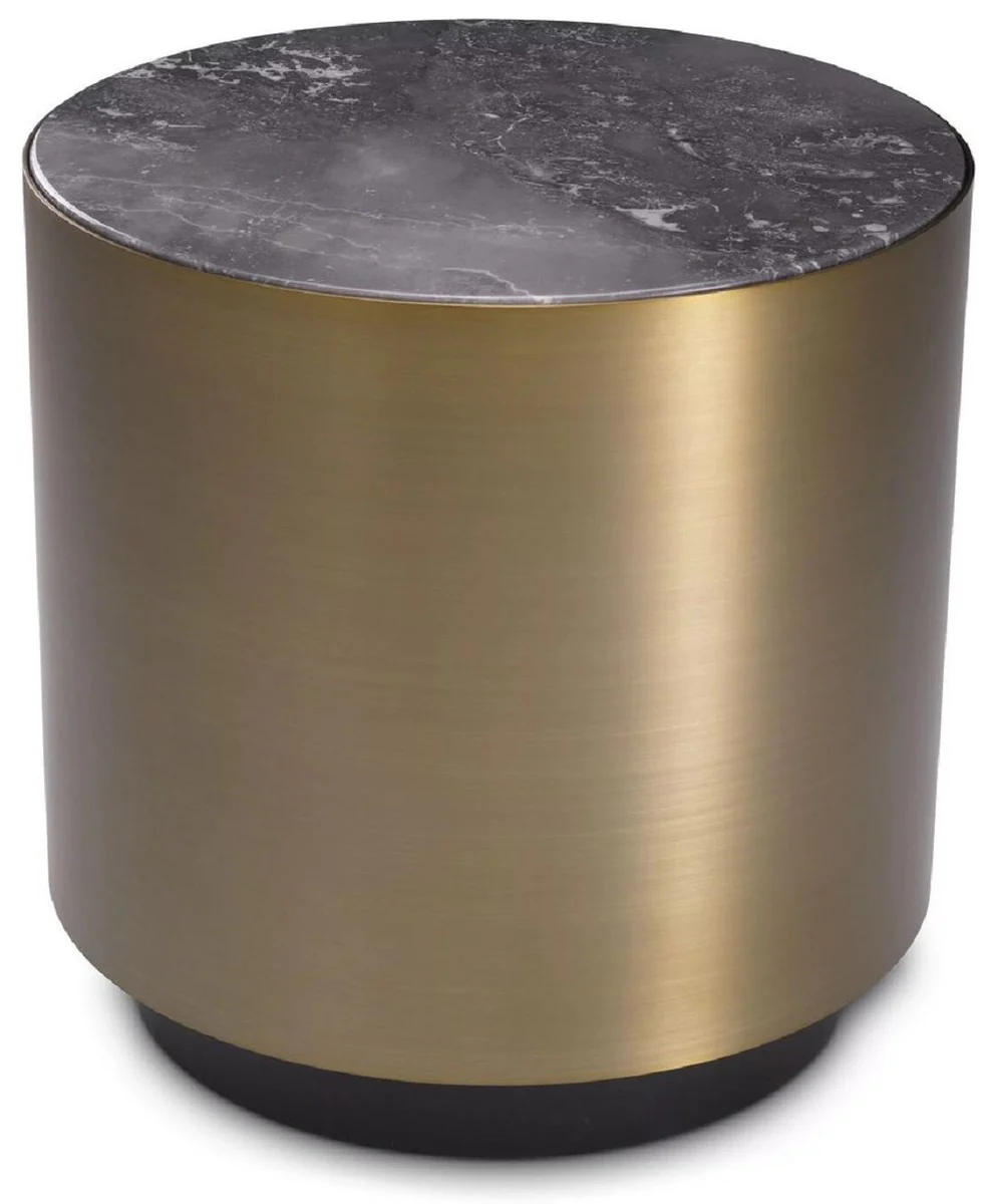 Luxury side table gray / brass / black Ø 50 x H. 50 cm - Round stainless steel table with marble top - Luxury living room furniture - Luxury quality