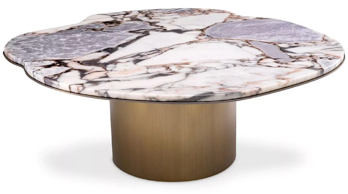Luxury coffee table multicolored / brass 100.5 x 88.5 x H. 37 cm - stainless steel living room table with marble top - living room furniture - luxury furniture - living room furnishings - luxury quality