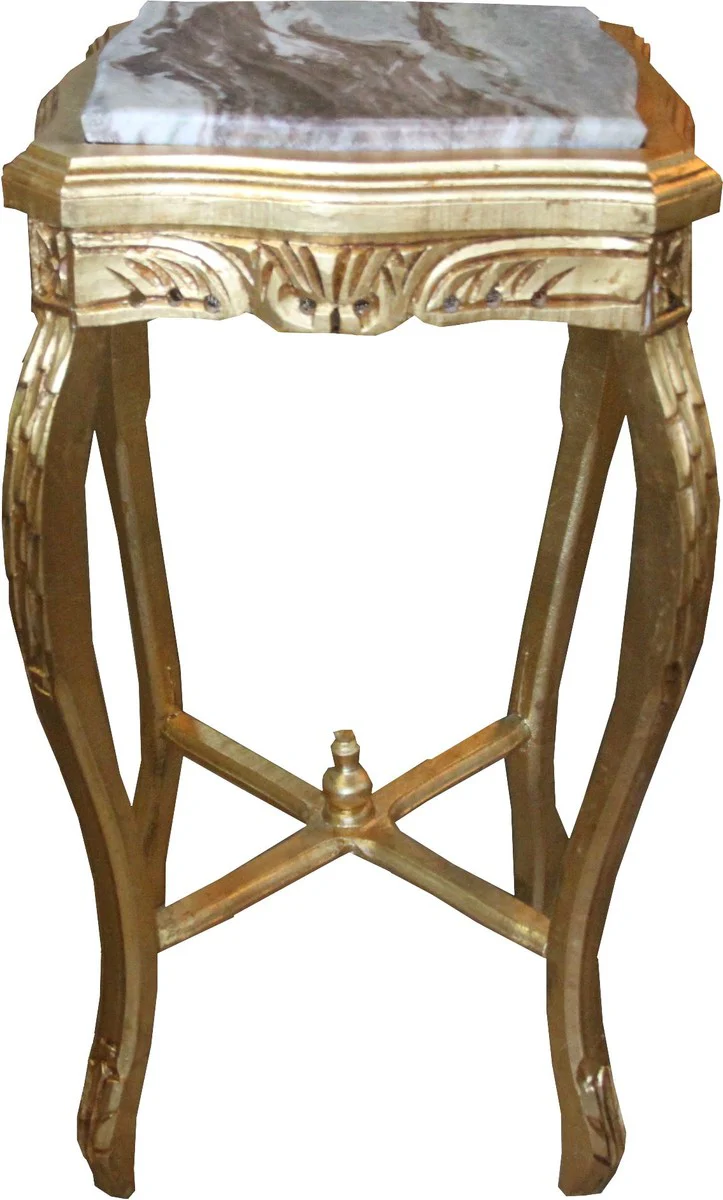 Baroque side table square gold with marble top 40 x 40 x H 72.5 cm antique style - telephone flower table