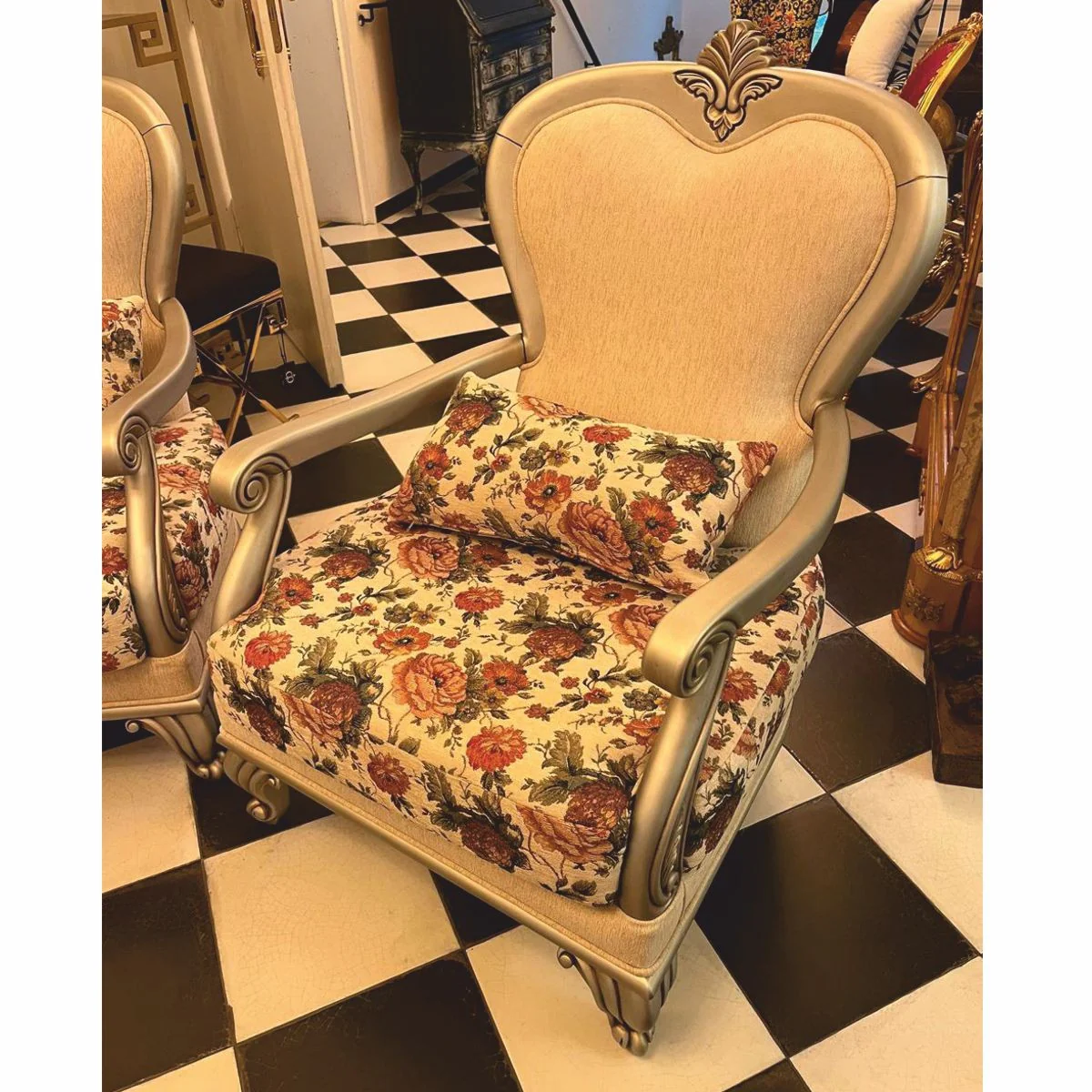 Luxus Barock Wohnzimmer Sessel 2er Set Bunt / Silber - Barockstil Möbel