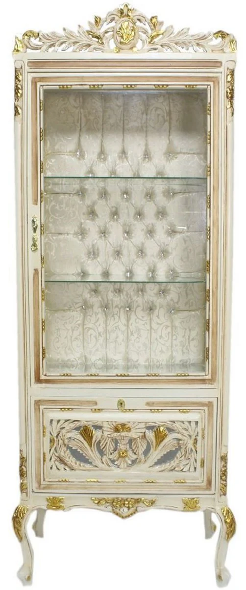Baroque display cabinet cream / beige / gold 70 x 40 x H. 170 cm - Magnificent baroque display cabinet with glass door and glittering stones - Baroque furniture