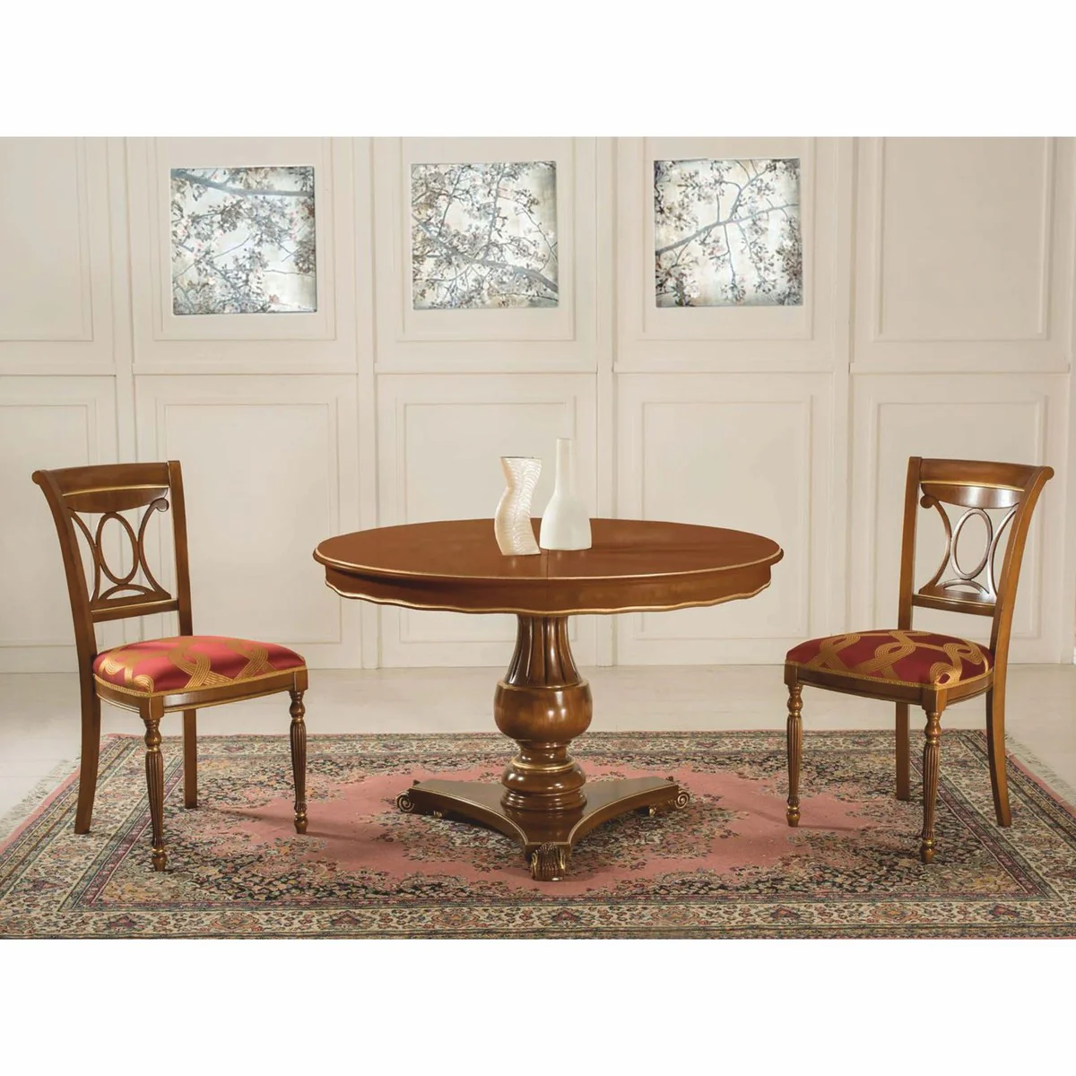 Luxus Barock Esszimmer Stuhl Bordeauxrot / Gold / Braun - Made in Italy