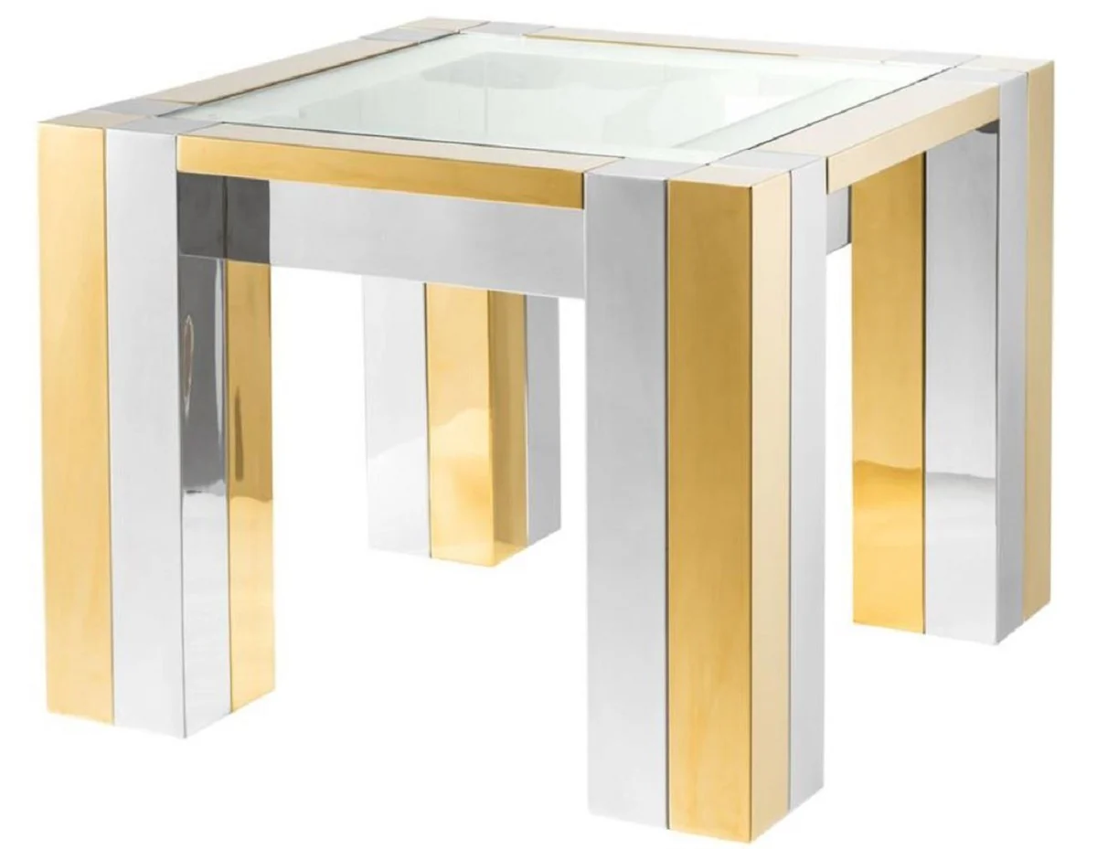 Luxury stainless steel side table silver / gold 65 x 65 x H. 50 cm - designer side table with glass top