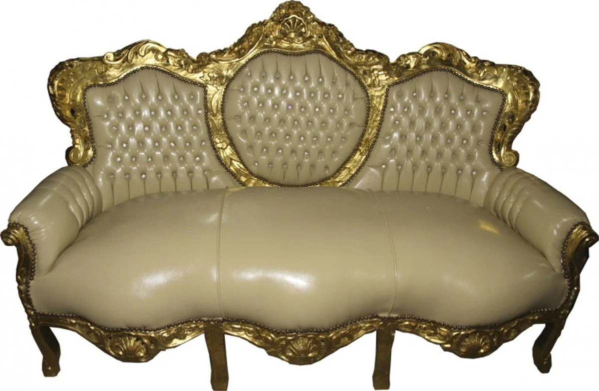 Baroque sofa set cream / gold leather look bling bling - furniture antique style