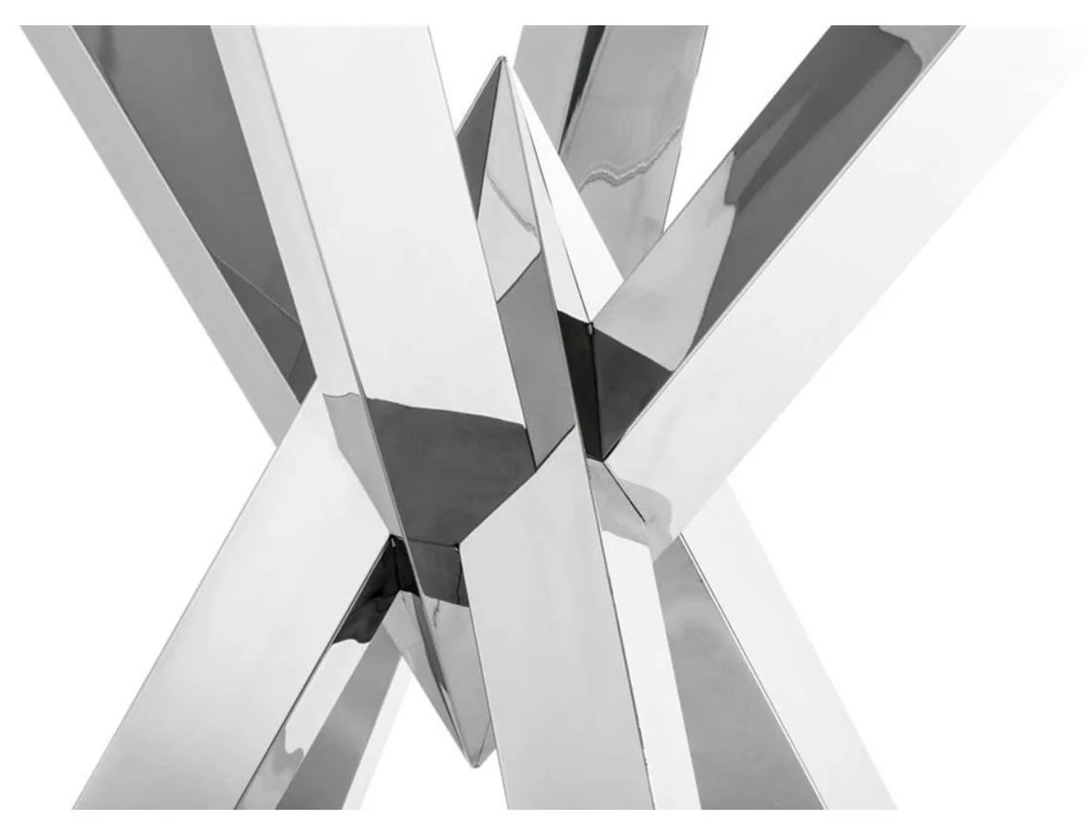 Luxury stainless steel dining table with glass top 125 x H. 77 cm - Dining room furniture