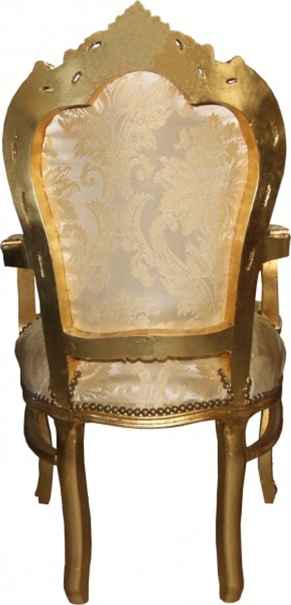 Baroque dining chair cream floral pattern / gold with armrests - furniture