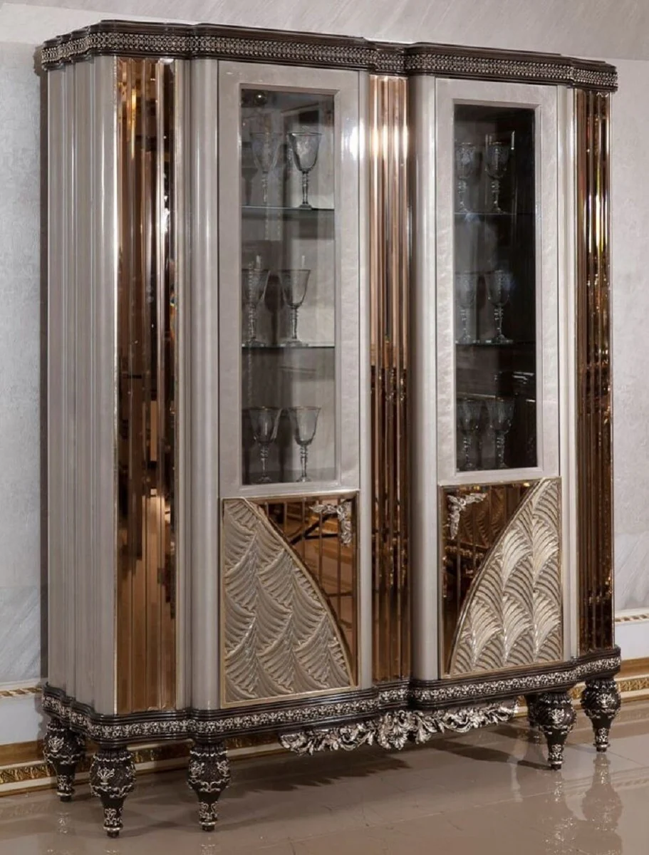 Luxury baroque display cabinet gray / black / silver / gold - magnificent solid wood display cabinet with 2 glass doors - baroque furniture - noble and magnificent
