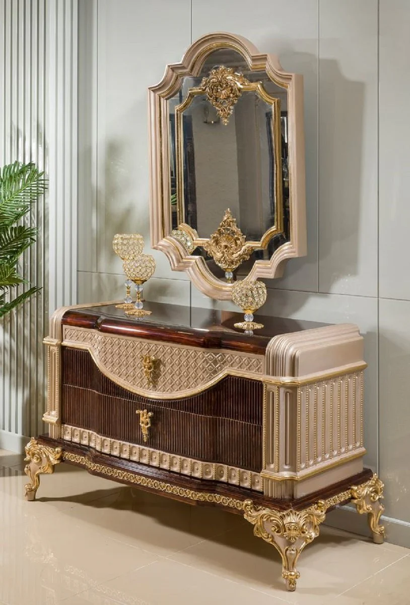 Luxury baroque chest of drawers with mirror dark brown / gray / gold - baroque furniture
