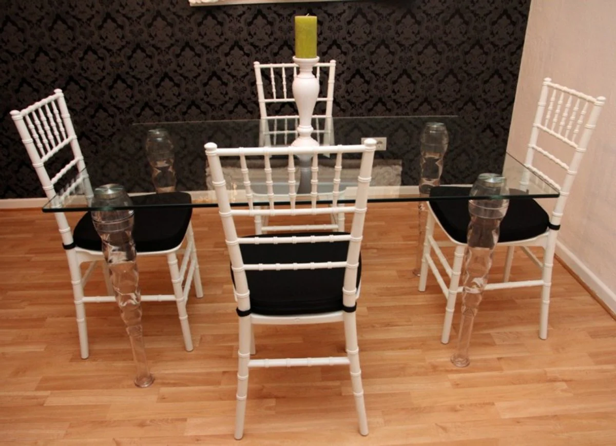 Designer Acrylic Dining Room Set White/Black - Ghost Chair Table - Polycarbonate Furniture - 1 Table + 4 Chairs - Designer Furniture