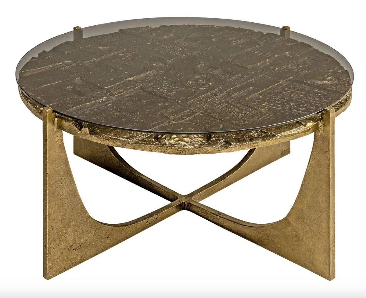 Luxury Art Deco coffee table bronze 74 x 38 cm - gold with glass top - art design table