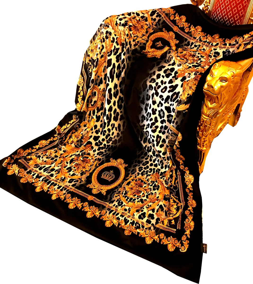 Luxury blanket Pompöös by Barock Kronen / Leopard / Gold by Harald Glööckler with glitter stones