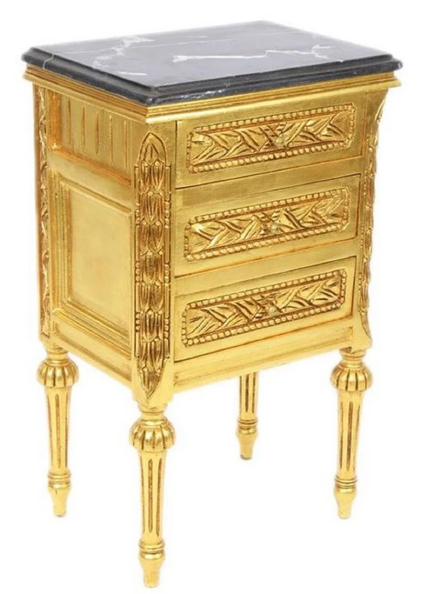 Baroque side table with 3 drawers and marble top gold / black 45 x 55 x H. 75 cm - Baroque furniture