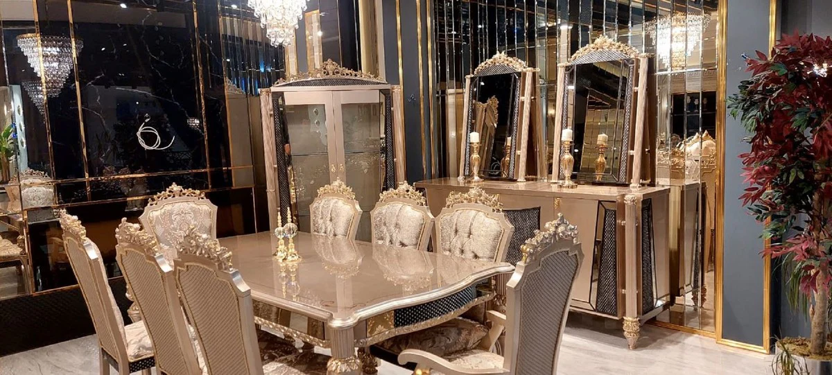 Luxury baroque display cabinet gray / black / gold - handmade solid wood display cabinet with 2 glass doors - luxury furniture in baroque style - baroque furniture - noble & magnificent