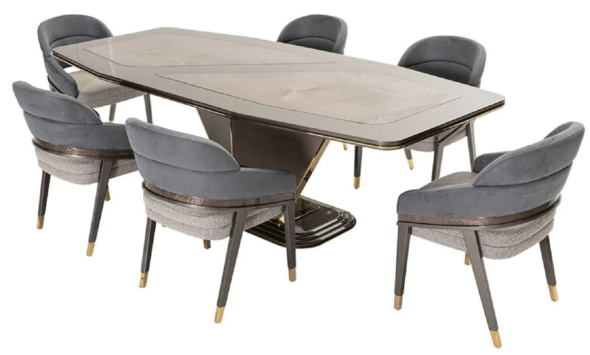 Luxury dining room set blue / gray / gold - 1 luxury dining table & 6 luxury dining room chairs - dining room furniture - luxury furniture - luxury furnishings