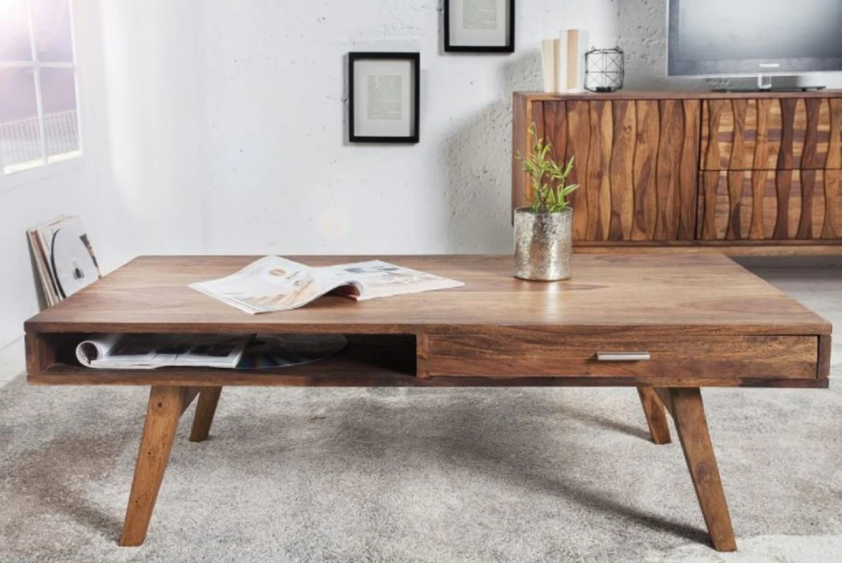 Solid wood coffee table natural colors 100 x 55 x H. 40 cm - living room table in retro style - retro design living room furniture