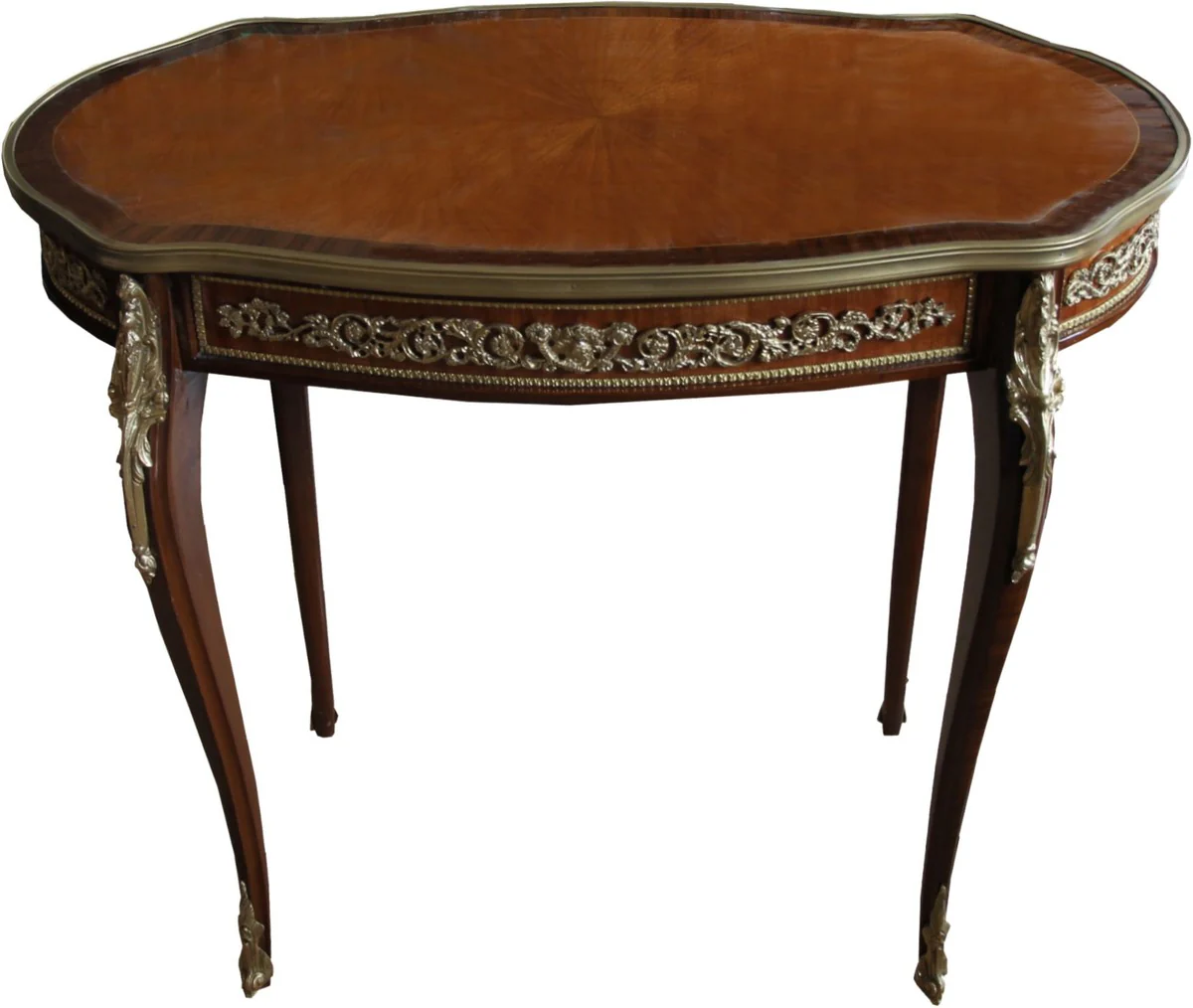 Luxury baroque side table mahogany inlays with brass applications 90 x 53 x H77 cm
