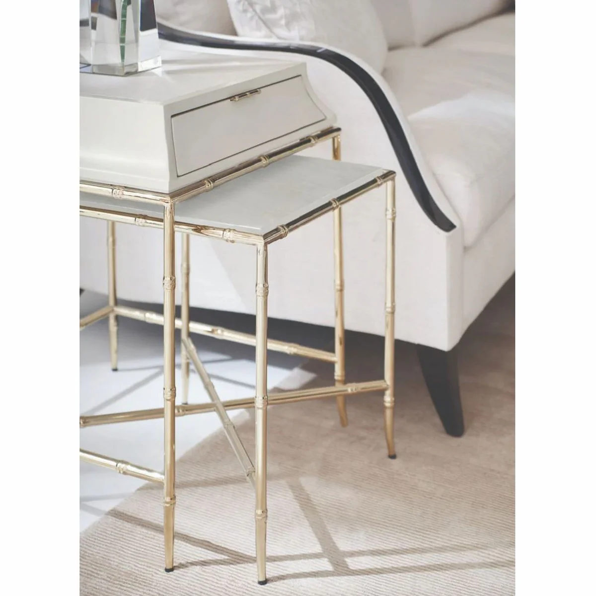 Luxury metal side table with marble top silver / white H. 48 cm