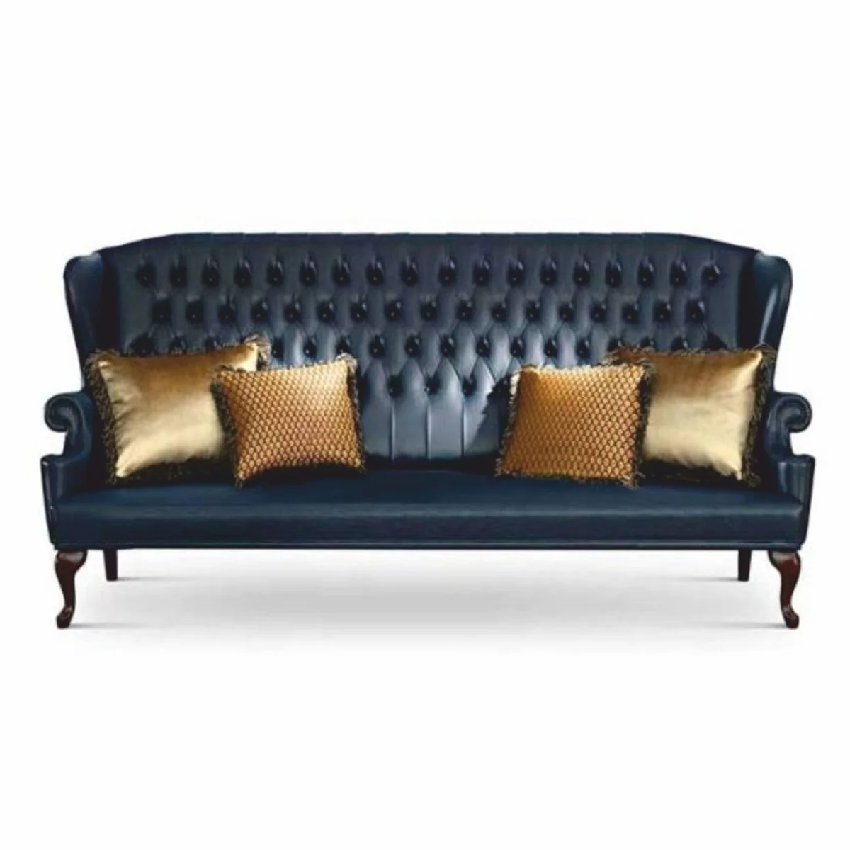 Luxury Baroque Chesterfield Leather High-Back Sofa Blue / Dark Brown 220 cm - Made in Italy