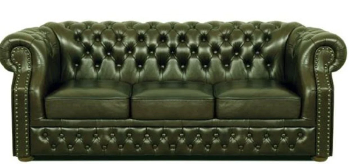 Luxury genuine leather 3-seater sofa dark green 210 x 90 x H. 80 cm - Chesterfield sofa