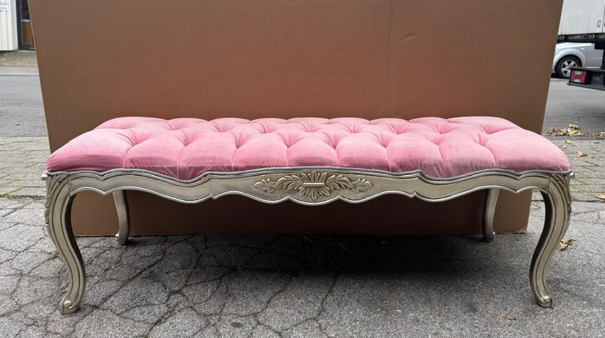Barock Sitzbank Rosa / Silber 140 cm - Barockstil Möbel