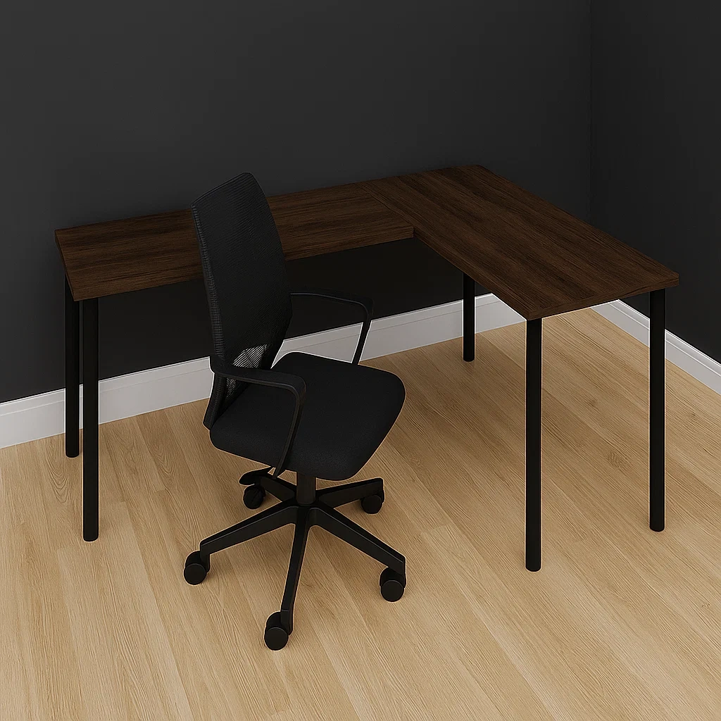 Computertisch, Holz, dunkelbraun, L-förmig, mit Metallgestell, 180 x 120 x 75 cm, Büro - olWrwXboyTyW