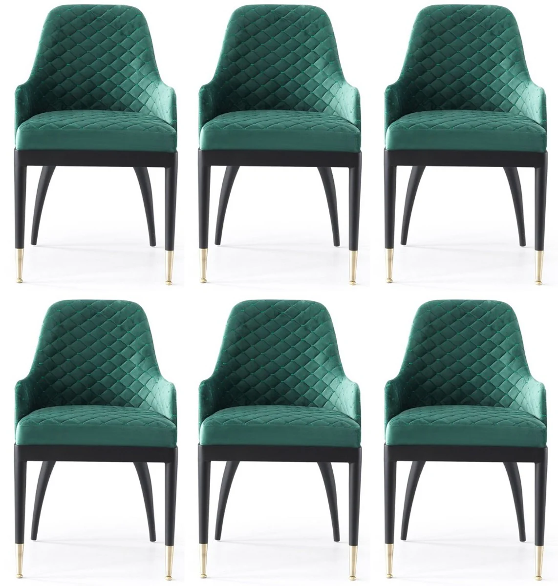 Luxury dining room chair set of 6 with armrests green / black / brass 55 x 59 x H. 88 cm - dining room furniture - restaurant furniture - dining room furnishings - luxury furniture - luxury furnishings