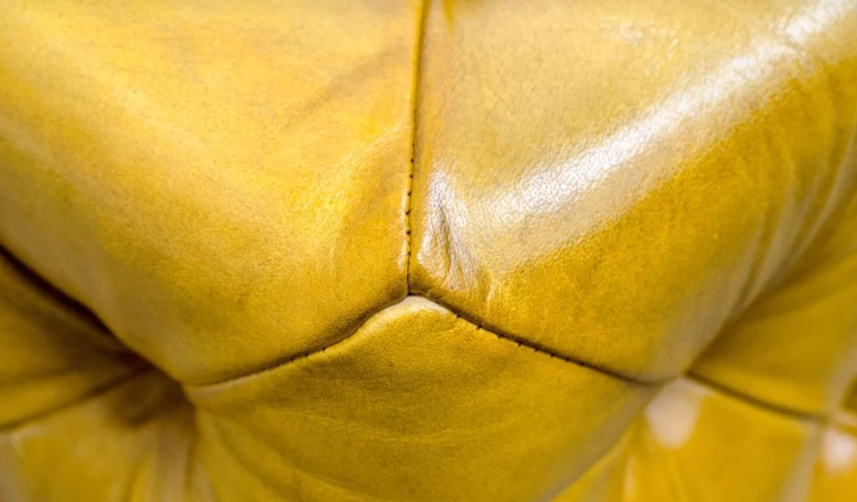 Luxury genuine leather footstool vintage yellow 64 x 64 x H. 46 cm - Chesterfield Furniture