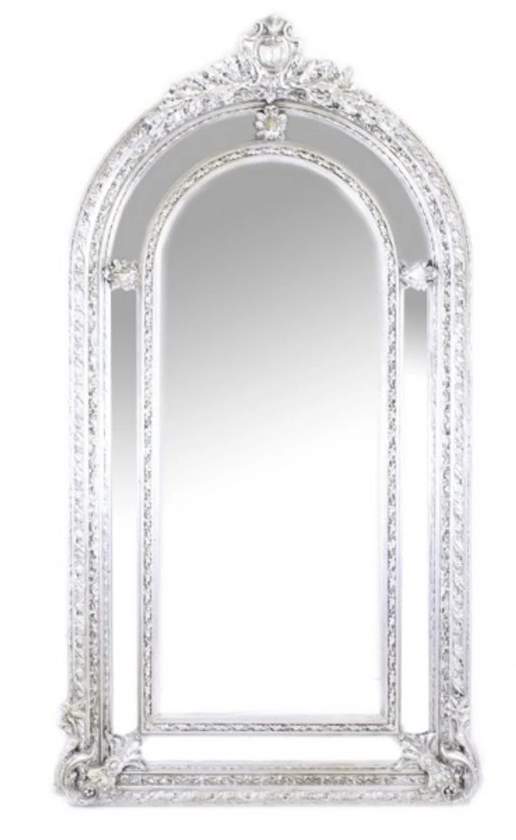 Huge luxury baroque wall mirror silver Versailles 210 x 115 cm - solid and heavy - silver mirror
