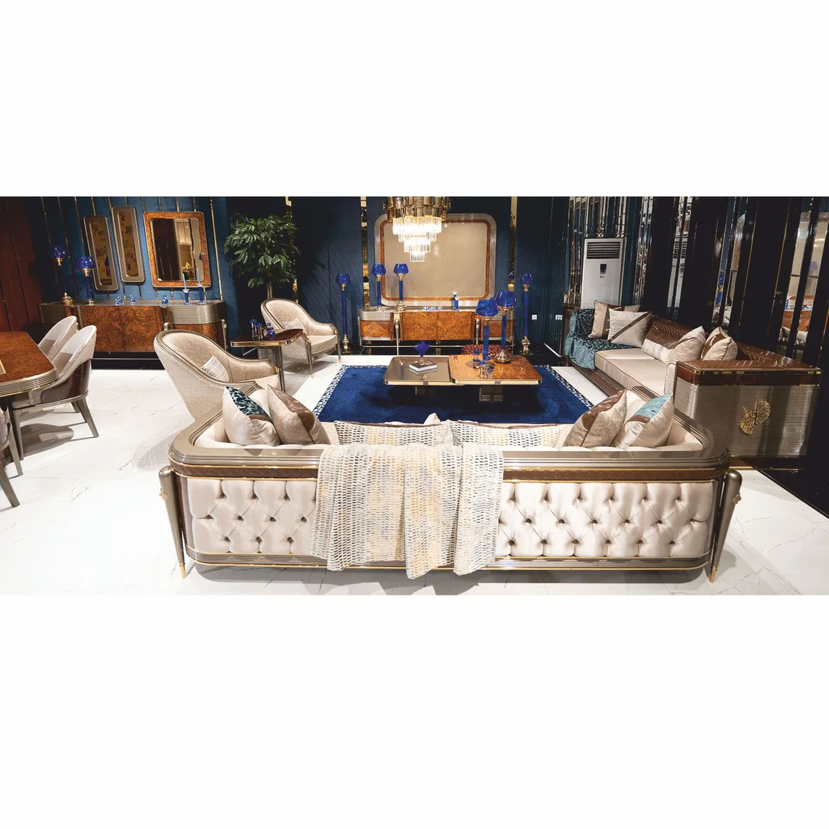 Luxury Sofa Gray / Brown / Gold 280 cm - Living Room & Hotel Furniture