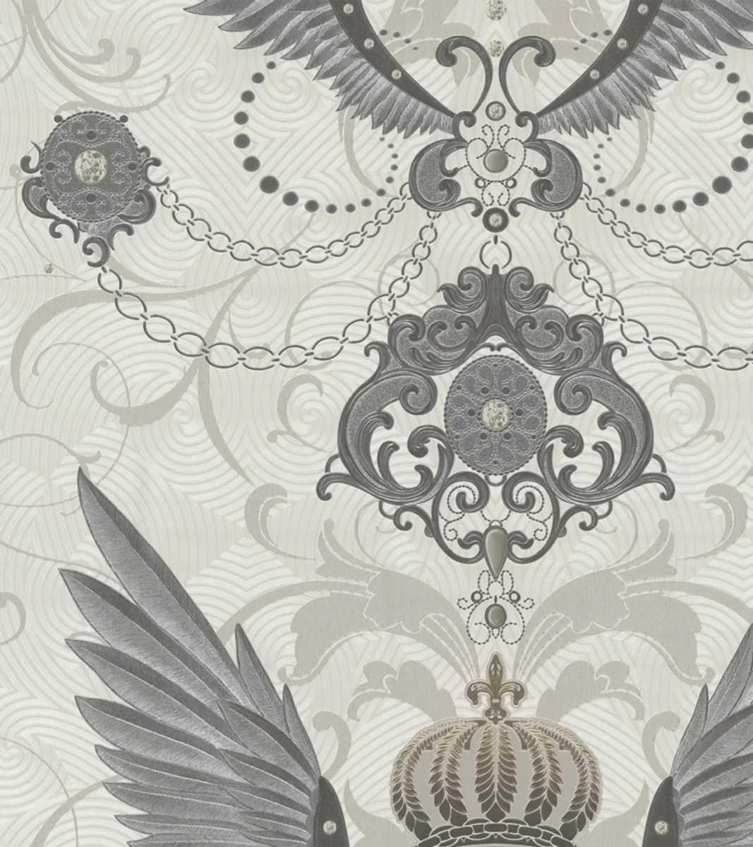 Harald Glööckler designer baroque non-woven wallpaper 54456 - eagle wings - white / gray / silver