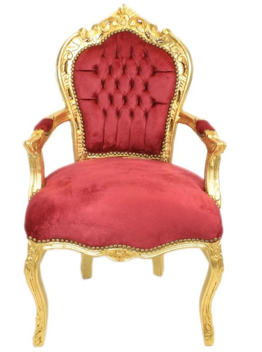 Baroque dining room chair bordeaux / gold with armrests - furniture interior - handmade in antique style
