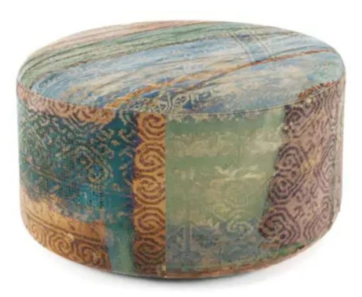 Luxus Fußhocker Mehrfarbig Ø 75 x H. 30 cm - Runder Samt Hocker - Wohnzimmer Möbel - Hotel Möbel - Luxus Möbel - Luxus Einrichtung