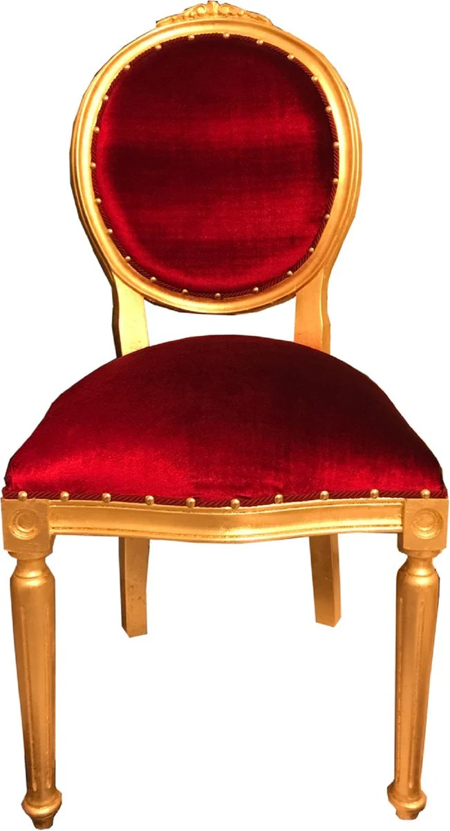 Luxury Baroque dining room set medallion Bordeaux red / gold 50 x 52 x H. 99 cm - 4 handmade dining chairs - Baroque dining room furniture