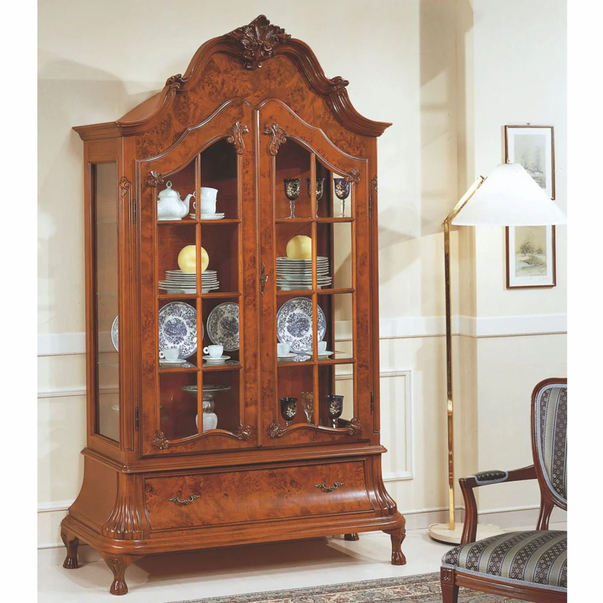 Luxus Barock Vitrine Braun H. 225 cm - Barock Möbel - Made in Italy