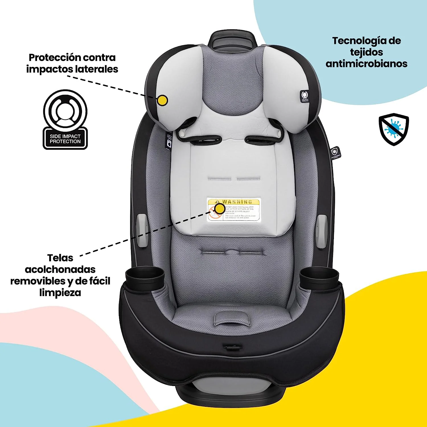 Safety 1st Grow and Go All-in-One Cabrio-Autositz, rückwärtsgerichtet 5–40 Pfund, vorwärtsgerichtet 22–65 Pfund und Gurtpositionierungsverstärker 40–100 Pfund, Carbon Wave