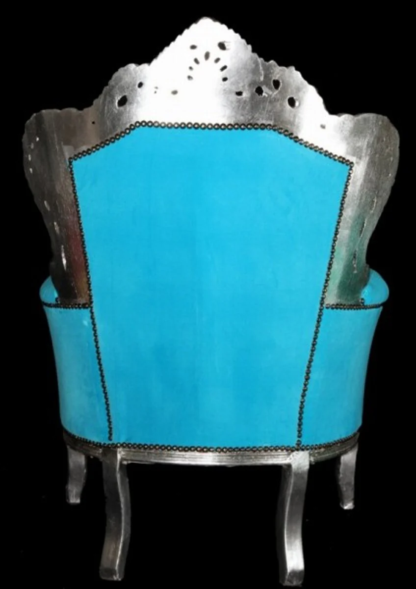 Baroque Armchair King Turquoise/Silver Throne Tron Königstron