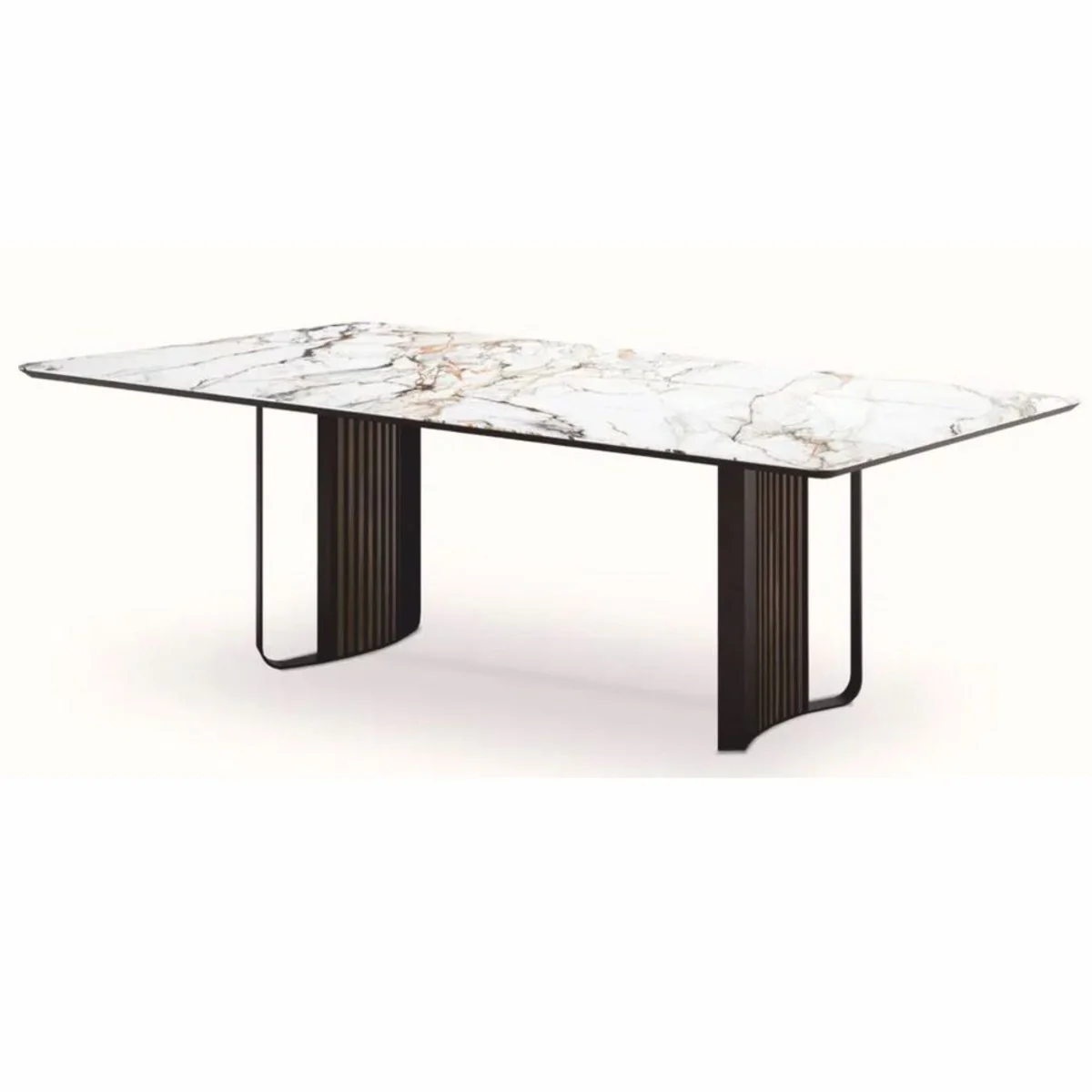 Luxury dining table with ceramic table top white / brown / bronze 240 cm