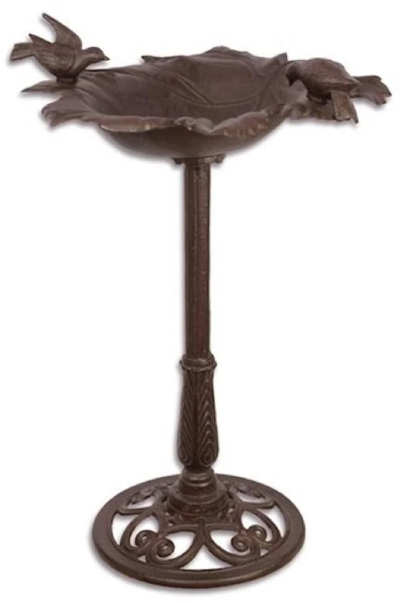 Jugendstil Vogelbad mit 2 dekorativen Vögelchen Braun 51,3 x 47,7 x H. 82,3 cm - Gusseisen Vogeltränke - Garten & Terrassen Deko Accessoires
