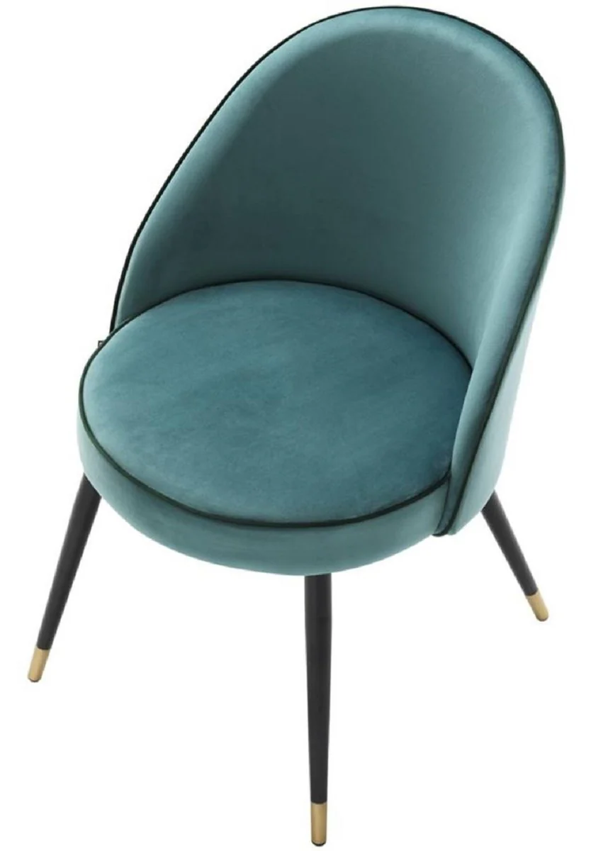 Luxury dining room chair set turquoise / black / brass 55 x 64 x H. 83 cm - Dining room furniture - Luxury collection