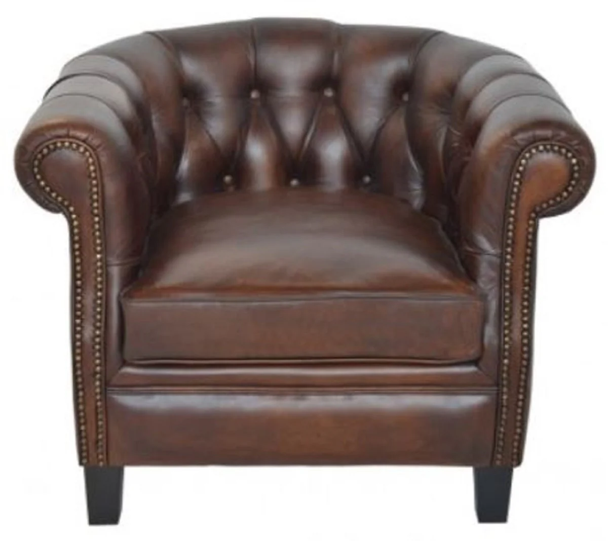 Luxury Chesterfield leather armchair dark brown / black 80 x 80 x H. 66 cm - genuine leather living room armchair - Chesterfield living room furniture