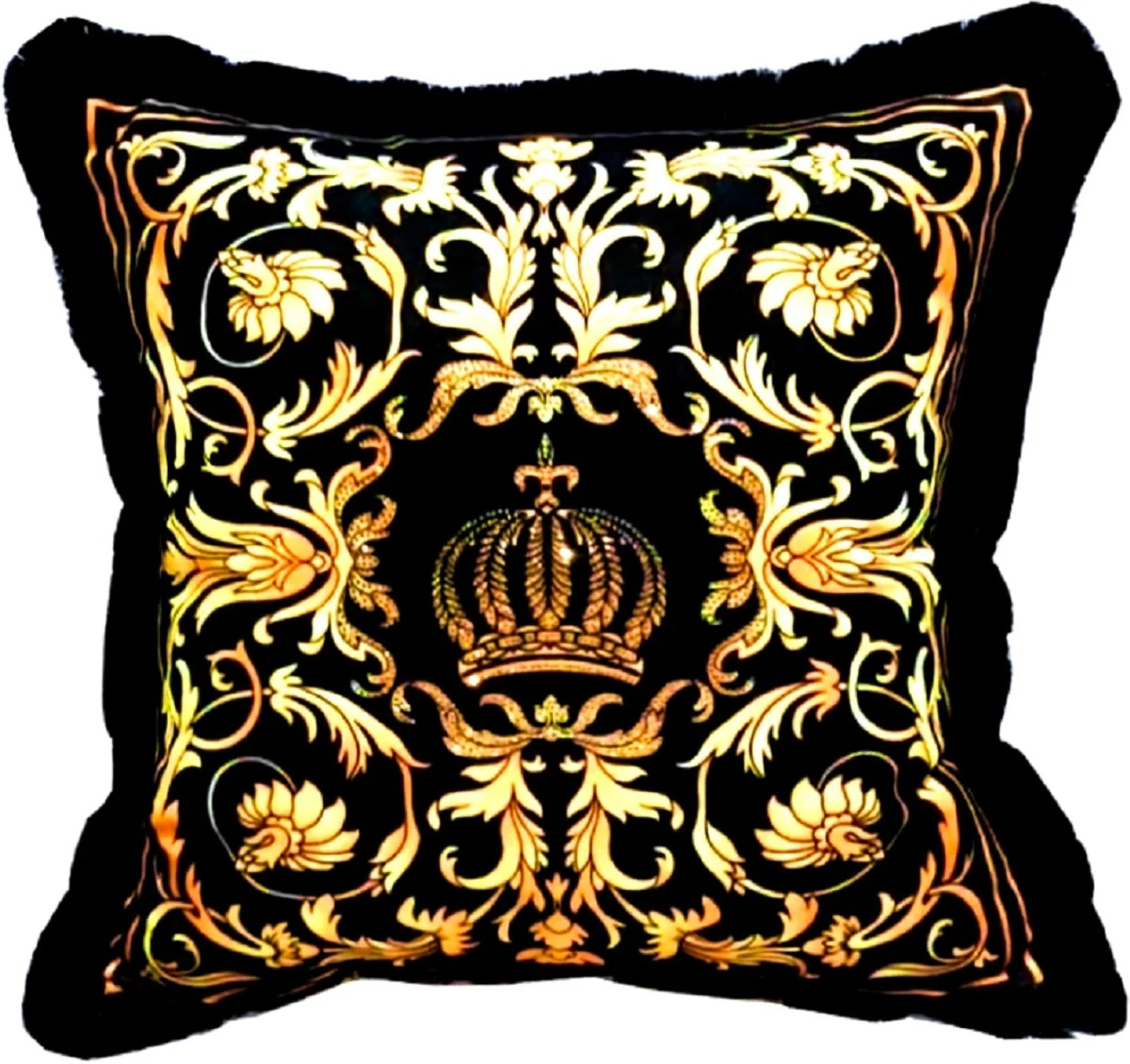 Harald Glööckler luxury decorative cushion Pompöös by black / gold baroque pattern / black 50 x 50 cm - Glööckler cushion with glittering stones