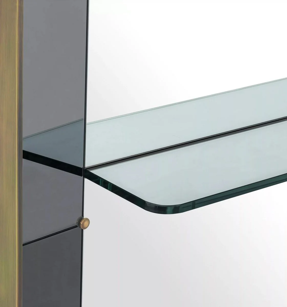 Luxury wall mirror gray / antique brass 100 x H. 217 cm - Rectangular wardrobe mirror with glass shelf - Bathroom mirror - Wardrobe furniture - Bathroom furniture - Luxury furniture