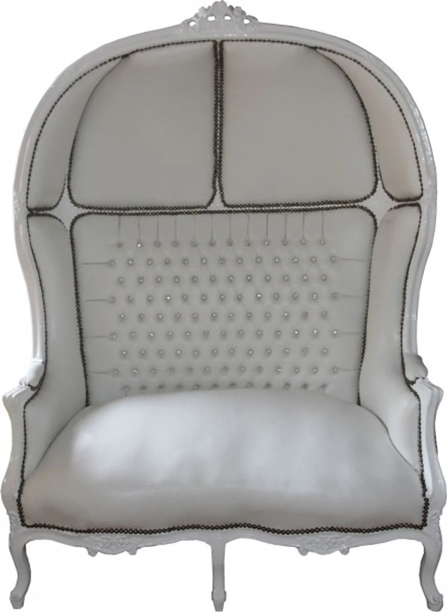 Baroque 2 Seater Balloon Sofa White Leather Look / White - Living Room Couch Furniture Lounge Wedding