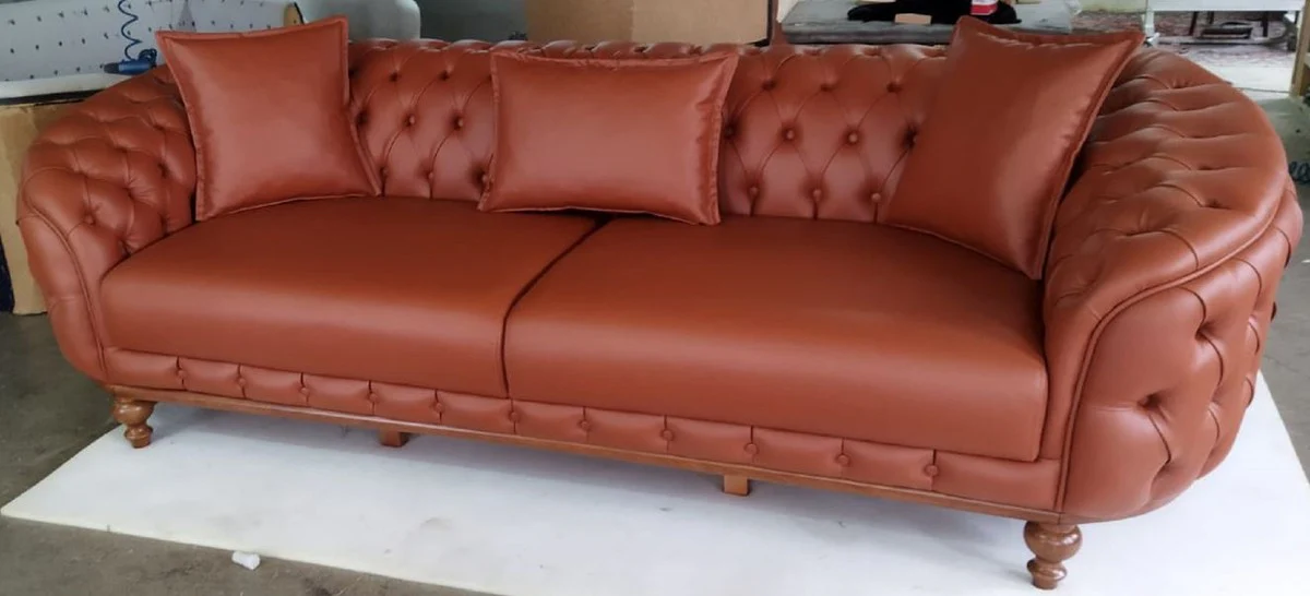 Luxury Chesterfield Faux Leather Sofa Brown / Brown - Living Room Sofa - Living Room Furniture - Luxury Furniture - Living Room Furnishings - Luxury Furnishings - Furniture Luxury