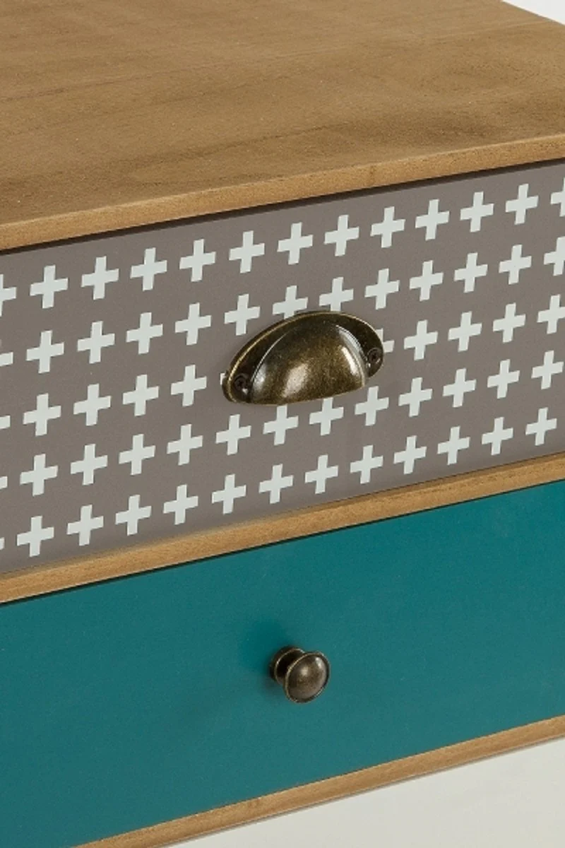 Luxury chest of drawers with 8 drawers light brown / multicolored 94 x 34 x H. 84 cm - chest of drawers in 70s design